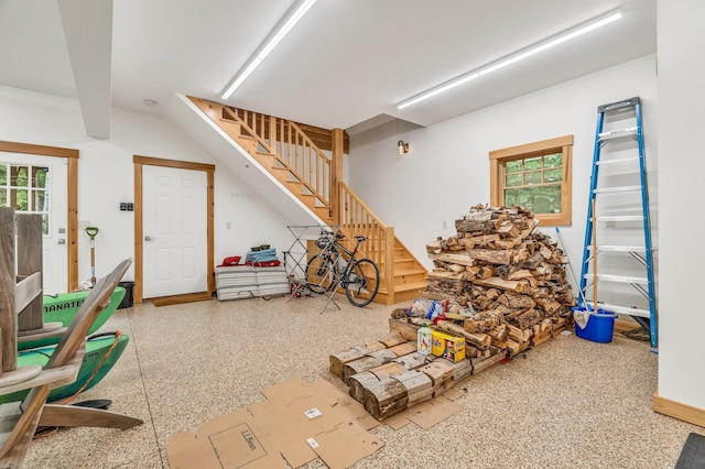 37 Parkhill Point Rd, Belgrade, ME 04917 - living area with stairway and speckled floor