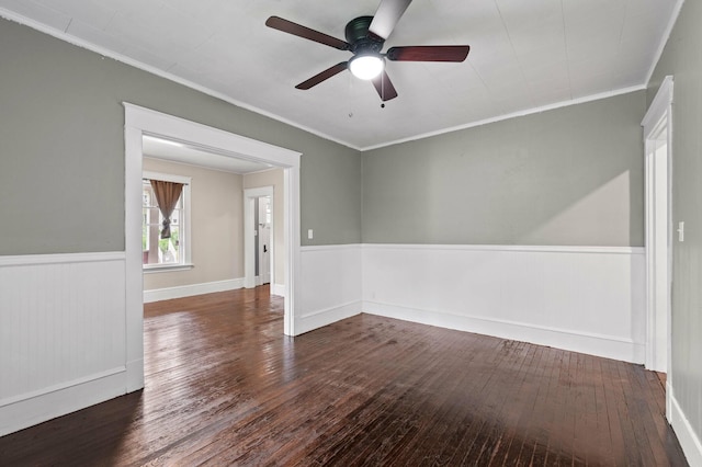 25 Foch St, Lewiston, ME 04240 - unfurnished room featuring hardwood / wood-style flooring, ceiling fan, wainscoting, and crown molding