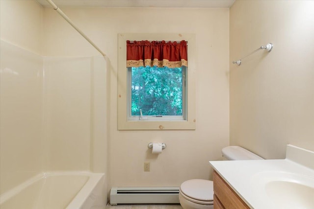 404 Lower Round Pond Rd, Bristol, ME 04539 - full bathroom featuring baseboard heating, vanity, and shower / tub combination
