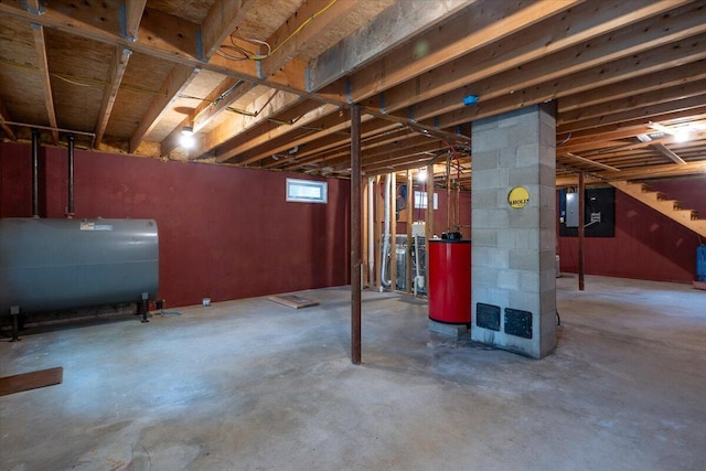404 Lower Round Pond Rd, Bristol, ME 04539 - below grade area with oil tank, electric panel, and stairway