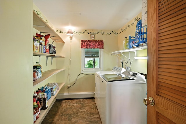 821 China Rd, Albion, ME 04910 - laundry area with baseboard heating and washing machine and clothes dryer