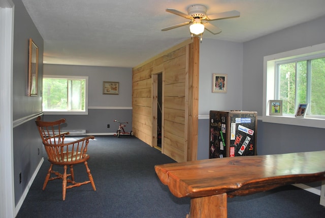 180 Chadbourne Rd, Harmony, ME 04942 - carpeted dining space featuring healthy amount of natural light and ceiling fan