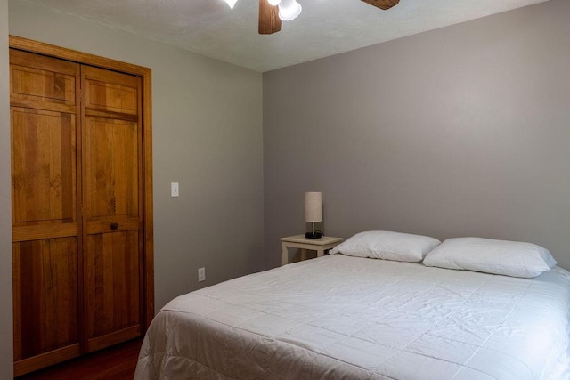 3350 Middle Rd, Sidney, ME 04330 - bedroom with dark wood-style flooring and ceiling fan