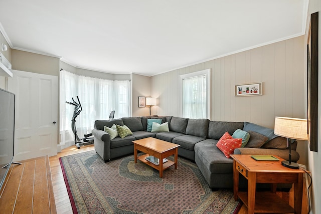 14 Maple St, Lisbon, ME 04252 - living room featuring wood-type flooring, healthy amount of natural light, and ornamental molding