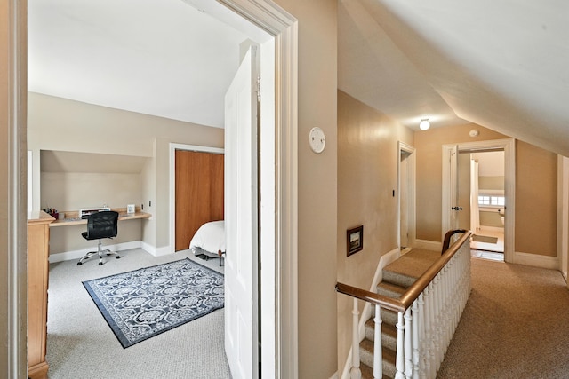 14 Maple St, Lisbon, ME 04252 - hall with carpet, vaulted ceiling, and an office area