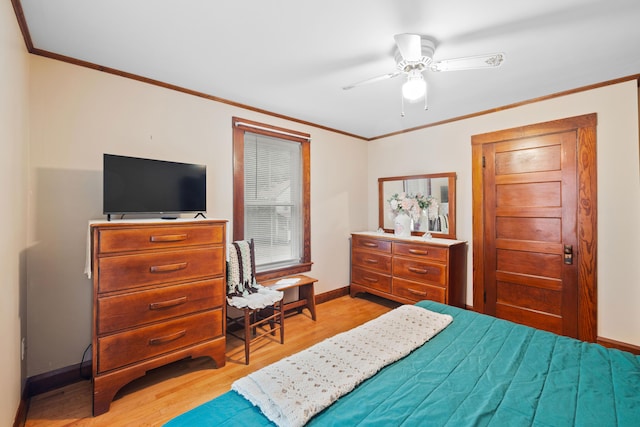 33 Maple St, Limerick, ME 04048 - bedroom featuring light wood finished floors, ornamental molding, and a ceiling fan