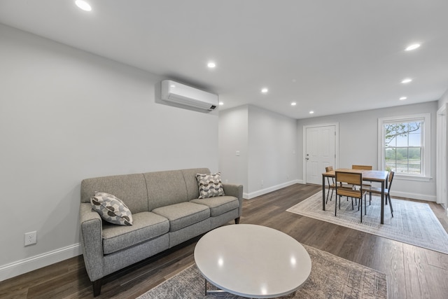 701 Wallston Rd, Saint George, ME 04860 - living area featuring a wall mounted air conditioner, dark wood-style floors, and recessed lighting
