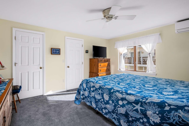 204 Nubble Rd, York, ME 03909 - carpeted bedroom with an AC wall unit and a ceiling fan