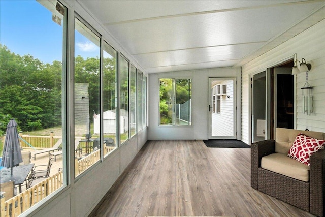 189 Old Chadbourne Rd, Lewiston, ME 04240 - unfurnished sunroom with wood finished floors and vaulted ceiling