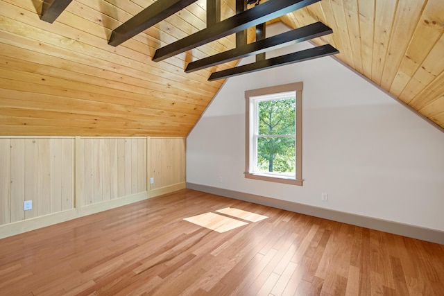 1719 Dixmont Rd, Etna, ME 04434 - bonus room with wood-type flooring, wooden ceiling, vaulted ceiling, and wood walls