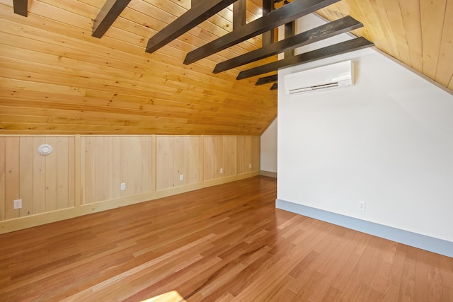 1719 Dixmont Rd, Etna, ME 04434 - bonus room featuring a wall mounted AC, wooden walls, and wood finished floors