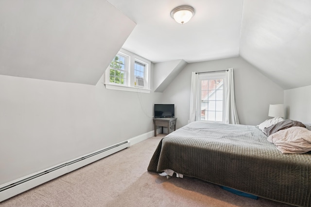 25 Searles St, Livermore Falls, ME 04254 - carpeted bedroom featuring a baseboard radiator and lofted ceiling