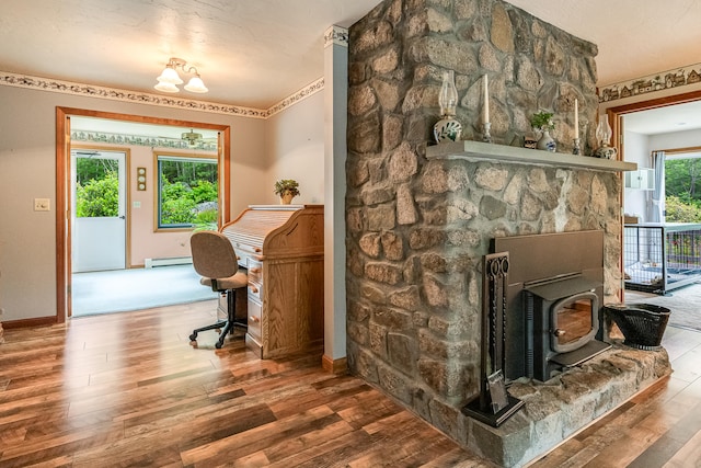 14 Old County Rd, South Berwick, ME 03908 - office featuring baseboard heating, wood finished floors, and a wood stove
