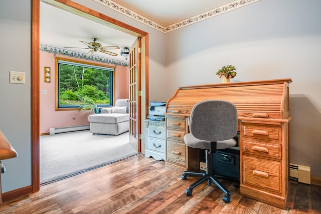 14 Old County Rd, South Berwick, ME 03908 - office with baseboard heating, a ceiling fan, and wood finished floors