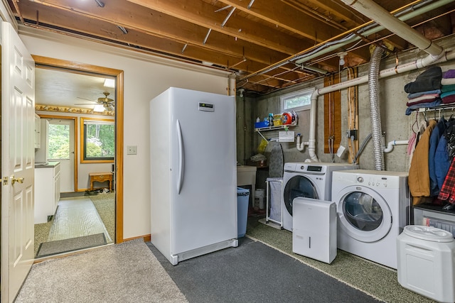 14 Old County Rd, South Berwick, ME 03908 - laundry area featuring washer and clothes dryer, healthy amount of natural light, and a ceiling fan