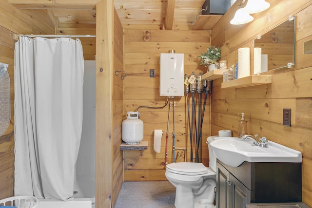 16 Keystone Spring Rd, Poland, ME 04274 - bathroom with wooden walls, vanity, and a shower with curtain