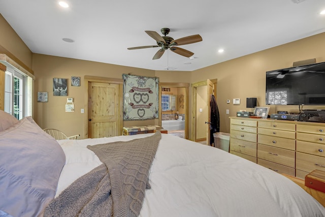16 Keystone Spring Rd, Poland, ME 04274 - bedroom featuring ceiling fan, recessed lighting, and connected bathroom