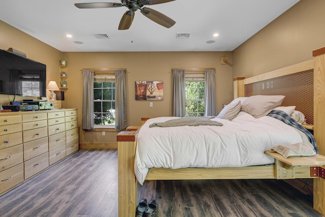 16 Keystone Spring Rd, Poland, ME 04274 - bedroom featuring wood finished floors, ceiling fan, and recessed lighting