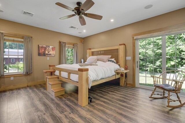 16 Keystone Spring Rd, Poland, ME 04274 - bedroom with wood finished floors, access to outside, multiple windows, and recessed lighting