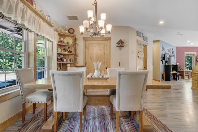 16 Keystone Spring Rd, Poland, ME 04274 - dining space with a chandelier, light wood-type flooring, and recessed lighting