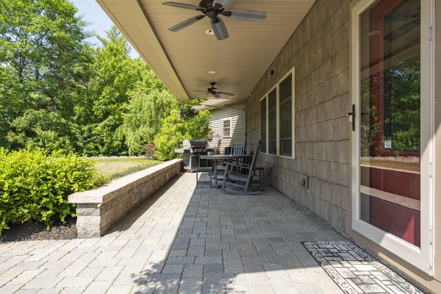 16 Keystone Spring Rd, Poland, ME 04274 - view of patio / terrace with a ceiling fan and a grill