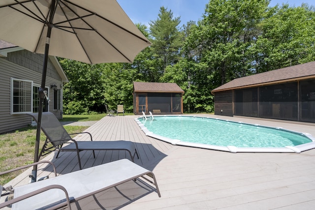 16 Keystone Spring Rd, Poland, ME 04274 - swimming pool featuring a sunroom and a deck