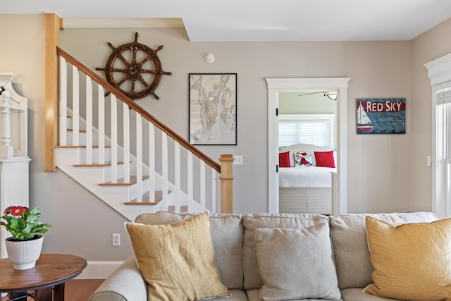 71 Village Way Unit 506, Edgecomb, ME 04556 - living room featuring stairway