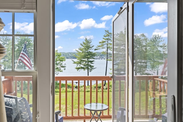 71 Village Way Unit 506, Edgecomb, ME 04556 - doorway to outside with a water view