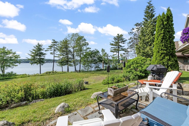 71 Village Way Unit 506, Edgecomb, ME 04556 - view of patio featuring a water view and grilling area