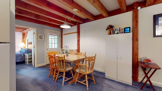 9 Cherry Ln Unit 11, Bethel, ME 04217 - dining space with beam ceiling and carpet floors