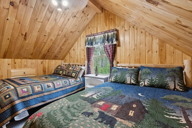 8 Log Cabin Ln Unit 9, Shapleigh, ME 04076 - bedroom featuring lofted ceiling and wooden walls