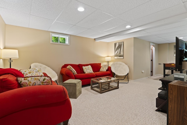 15 Harvey Brook Dr, Freeport, ME 04032 - living area with carpet flooring, a paneled ceiling, and recessed lighting