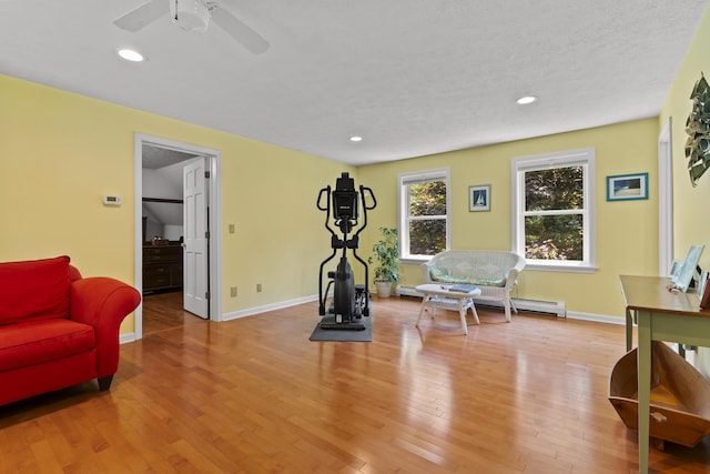 15 Harvey Brook Dr, Freeport, ME 04032 - exercise area with wood finished floors, recessed lighting, and ceiling fan