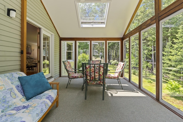 15 Harvey Brook Dr, Freeport, ME 04032 - sunroom featuring healthy amount of natural light, lofted ceiling, and a skylight
