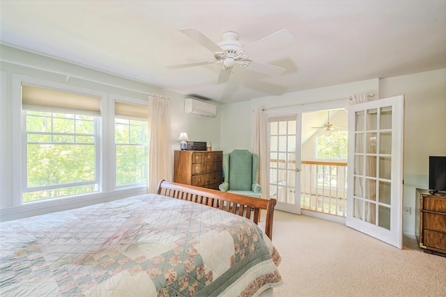 97 Dockside Ln Unit 8, Belfast, ME 04915 - carpeted bedroom with a wall mounted AC, multiple windows, and ceiling fan