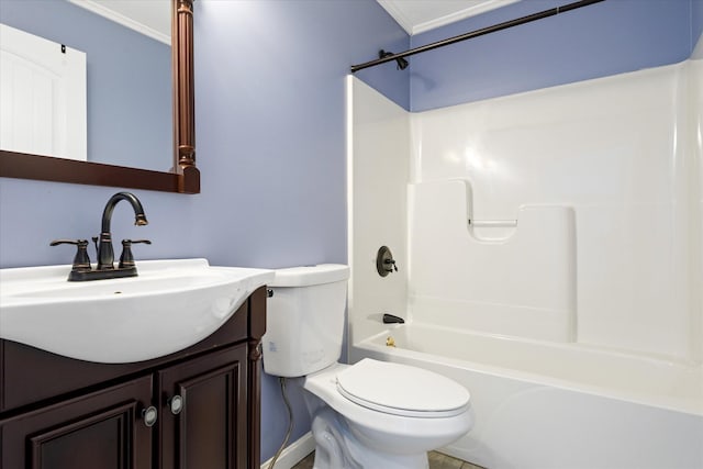 431 Bardon Hill Rd, Etna, ME 04434 - full bathroom with vanity, bathtub / shower combination, and ornamental molding