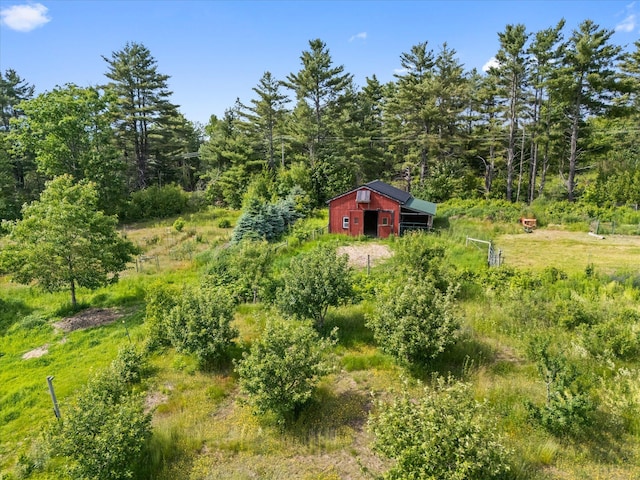 431 Bardon Hill Rd, Etna, ME 04434 - view of yard featuring a wooded view and an outbuilding