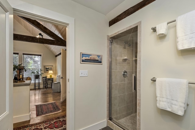 58 Church St, Belfast, ME 04915 - bathroom with a stall shower and wood finished floors