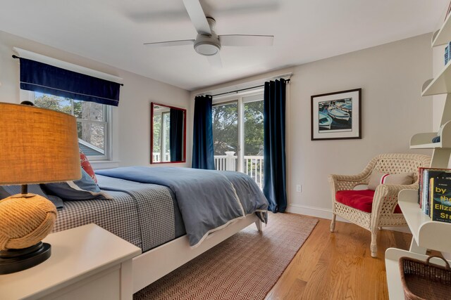 13 Norwood Ln, Kennebunkport, ME 04046 - bedroom with access to exterior, light wood-style flooring, and ceiling fan