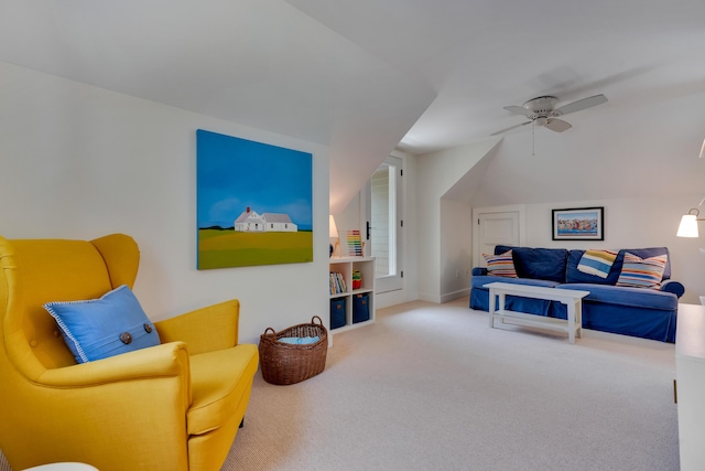 13 Norwood Ln, Kennebunkport, ME 04046 - carpeted living area featuring a ceiling fan and vaulted ceiling