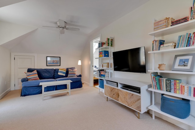13 Norwood Ln, Kennebunkport, ME 04046 - carpeted living room with a ceiling fan and lofted ceiling