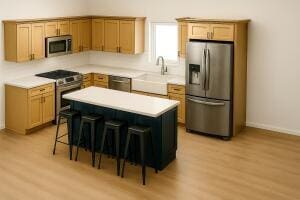 LOT9 Meadow View Dr, Readfield, ME 04355 - kitchen featuring appliances with stainless steel finishes, a breakfast bar, light wood-style flooring, and light countertops