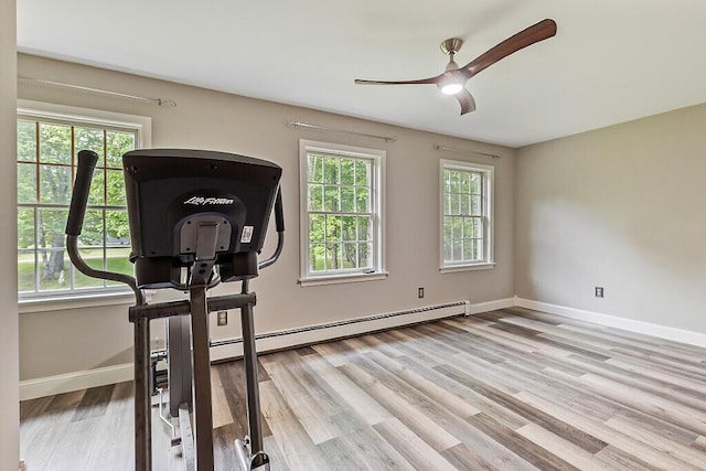 4 Acorn Ln, Lewiston, ME 04240 - exercise area featuring a ceiling fan and wood finished floors