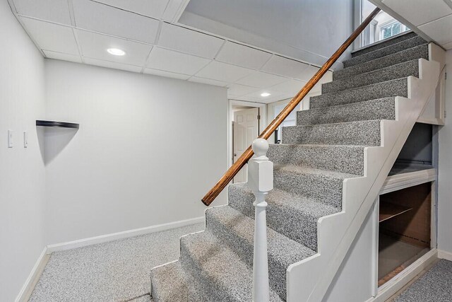 4 Acorn Ln, Lewiston, ME 04240 - stairway featuring recessed lighting, a paneled ceiling, and carpet flooring