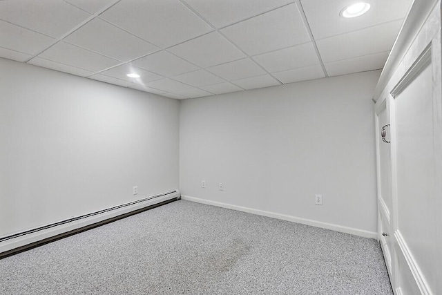 4 Acorn Ln, Lewiston, ME 04240 - carpeted spare room featuring a baseboard heating unit, recessed lighting, and a drop ceiling