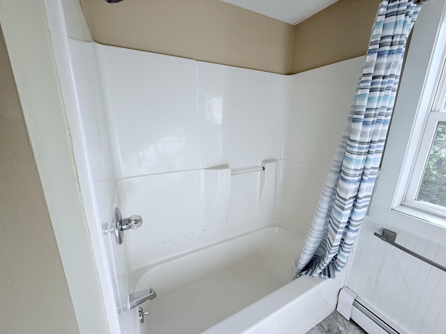 21 Peary Ter, South Portland, ME 04106 - bathroom featuring a baseboard radiator and shower / tub combo