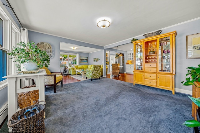 12 Fillmore Ave, South Portland, ME 04106 - carpeted living area featuring ornamental molding and baseboards
