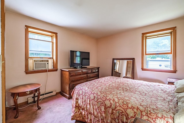 375 Gorham Rd, Scarborough, ME 04074 - bedroom featuring a baseboard radiator, cooling unit, and light colored carpet