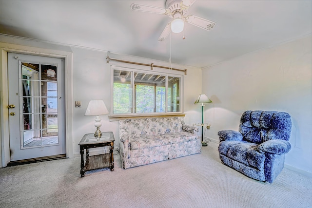 31 Herrick Rd, Belfast, ME 04915 - living room with carpet and a ceiling fan
