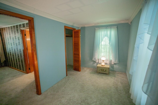 142 Military Rd, Greenbush, ME 04418 - bedroom with carpet flooring, ornamental molding, and a closet